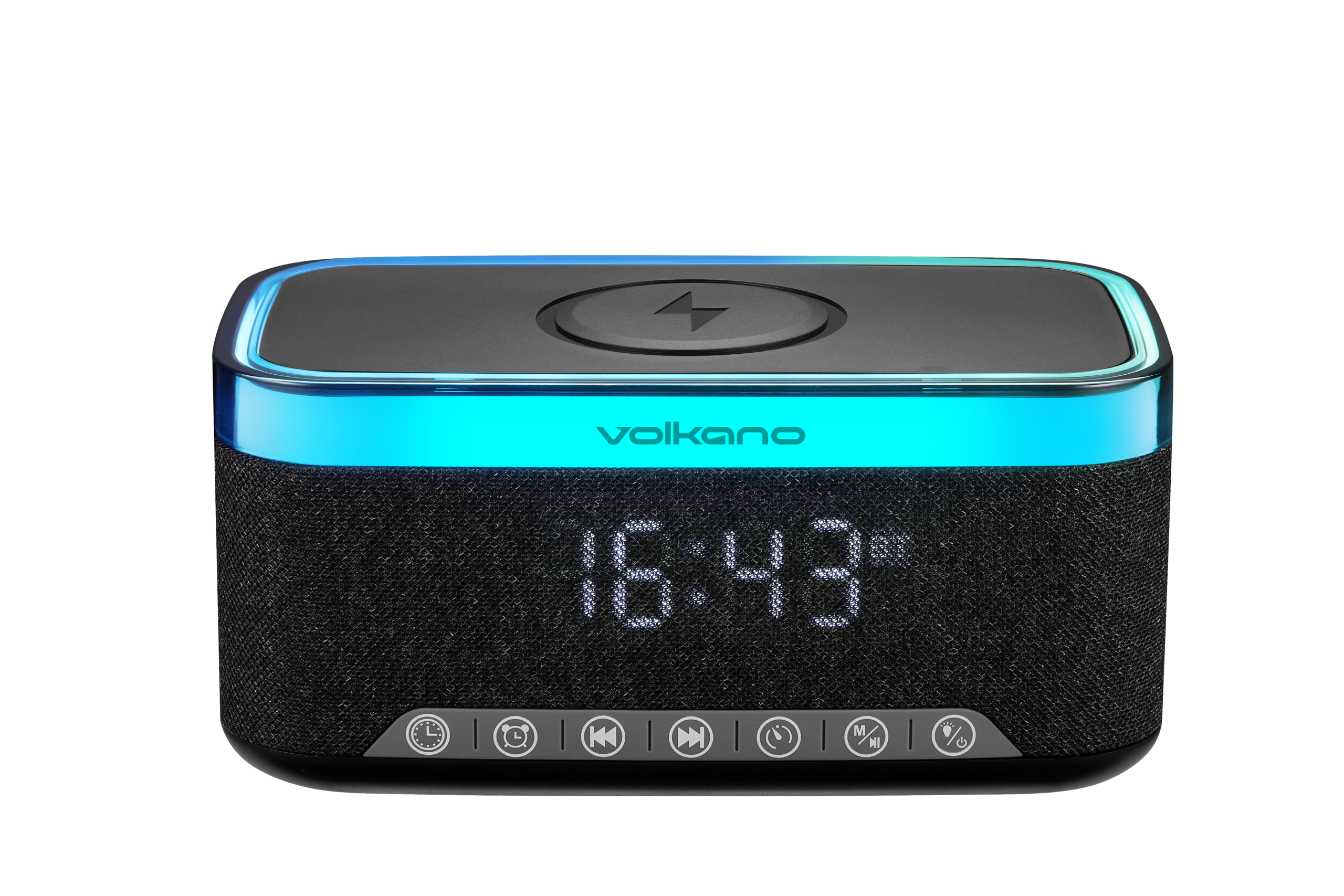 Volkano Radiant 2 Alarm Clock with Wireless Charging and Speaker – Black