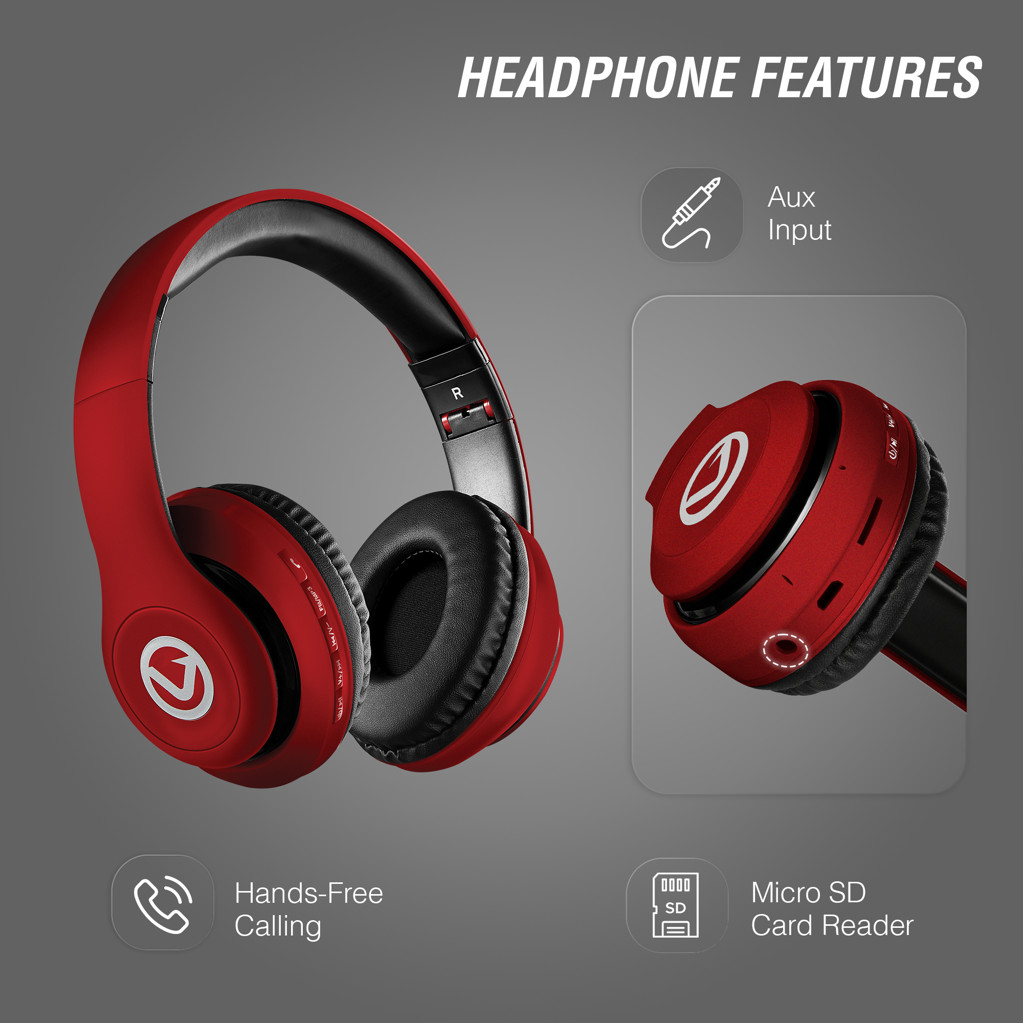 Volkano Impulse Series Bluetooth Headphones – Red