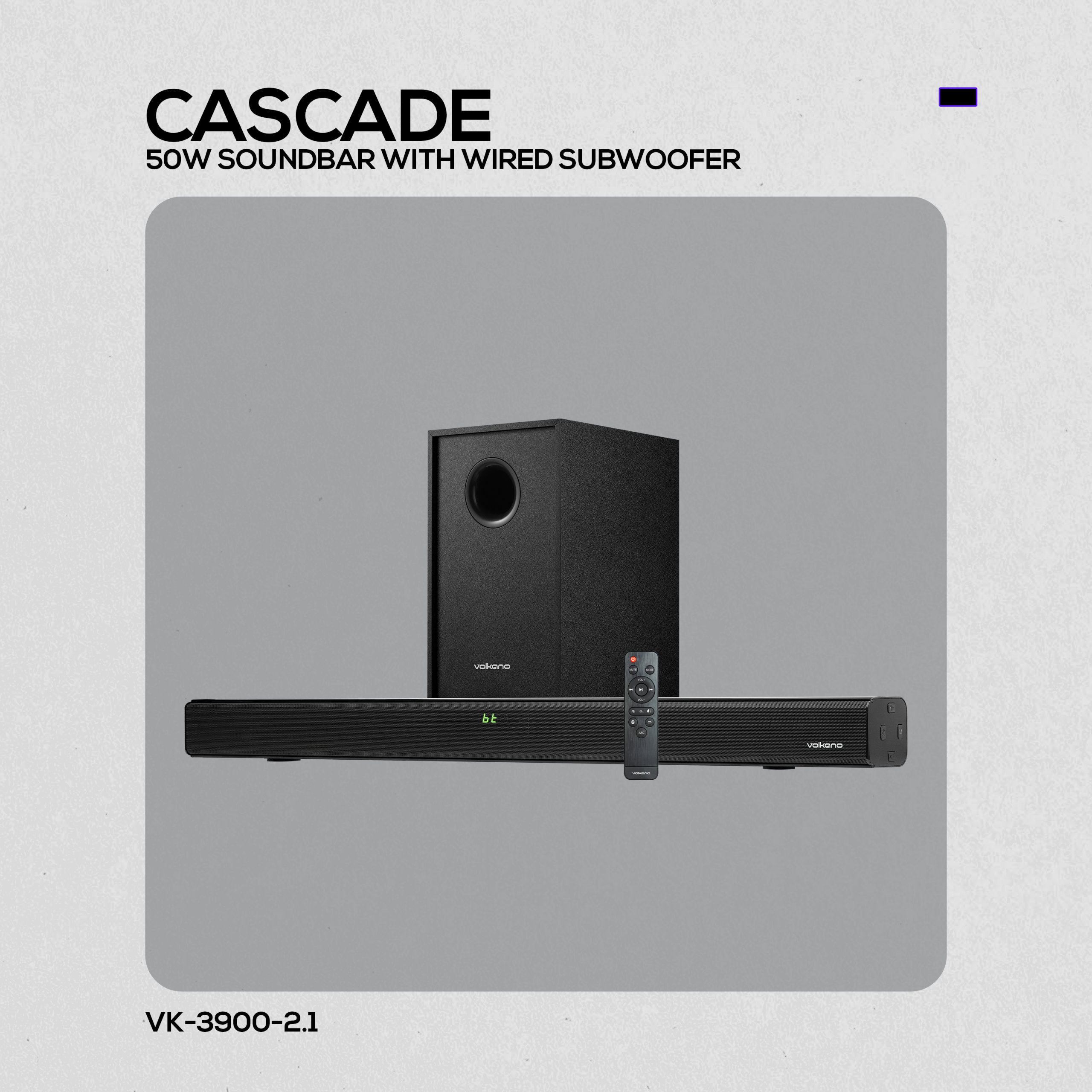 Volkano Cascade 50W Barra de sonido + Subwoofer con cable - Negro - Imagen de 3