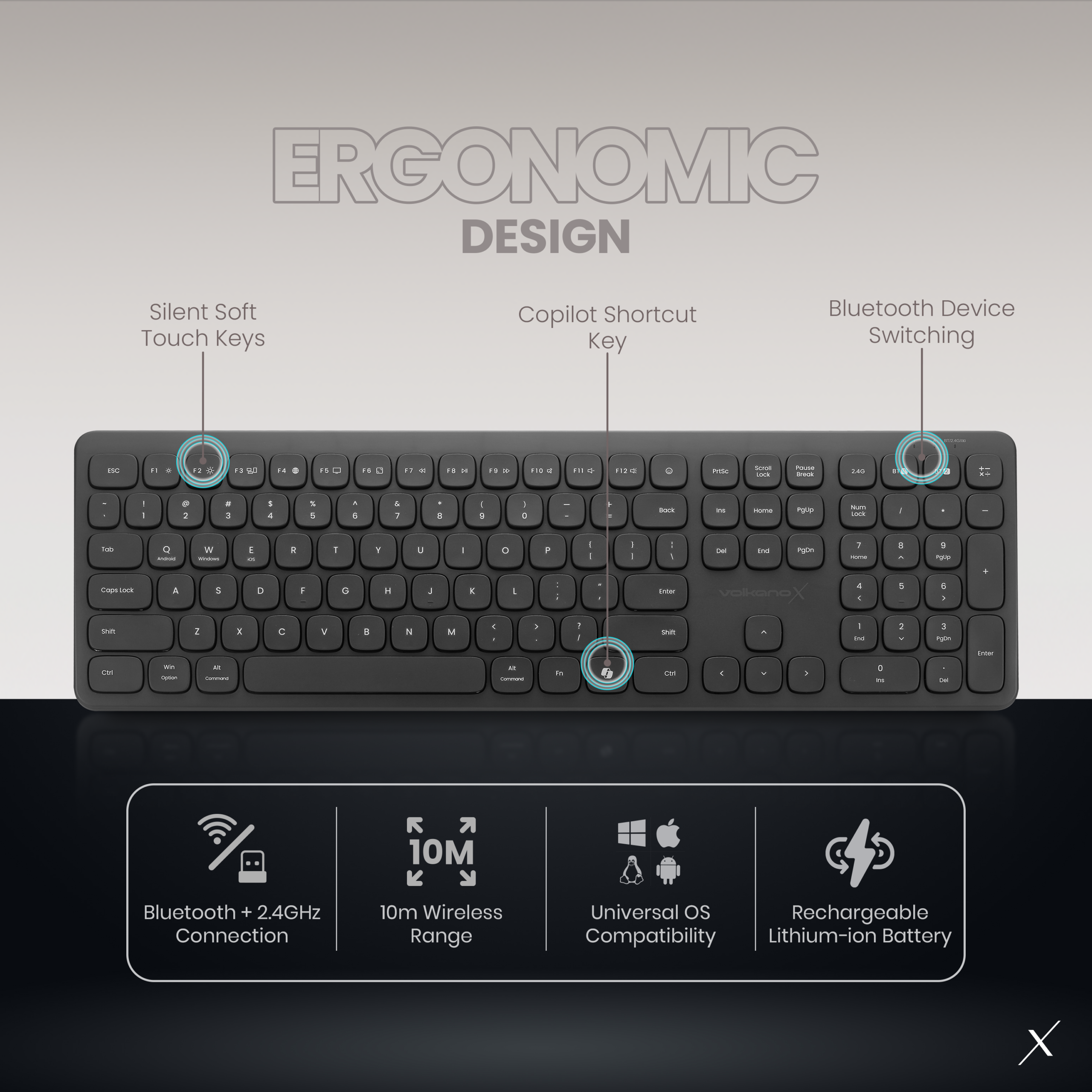 Combo de teclado y ratón inalámbricos Bluetooth VolkanoX Ignite - Grafito - Imagen de 2