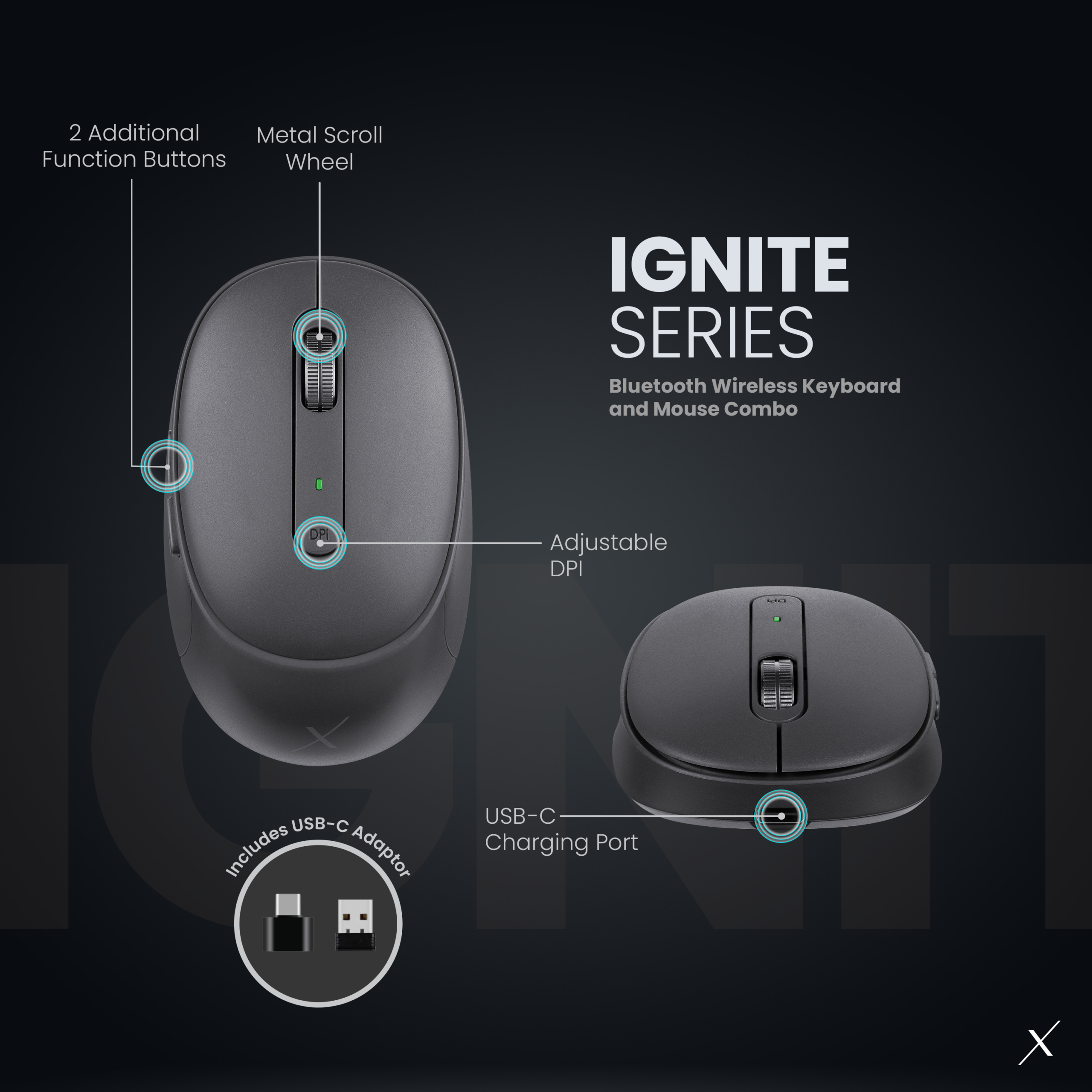 Combo de teclado y ratón inalámbricos Bluetooth VolkanoX Ignite - Grafito - Imagen de 3