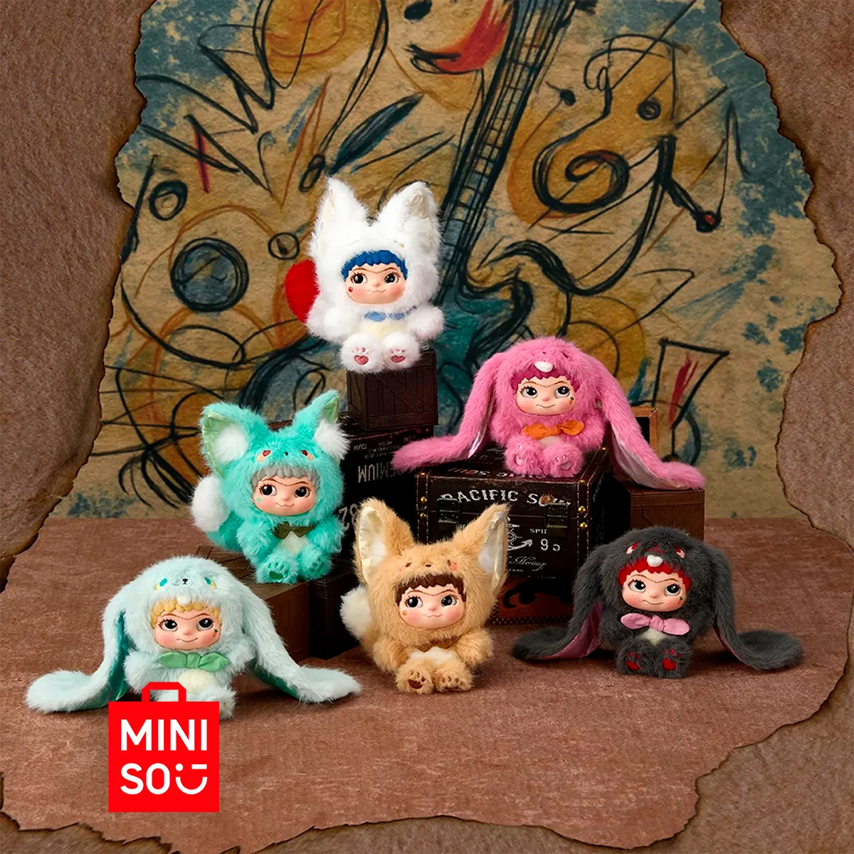 Blind box colgante de peluche serie Wakuku-fox and bunny, trick or treat